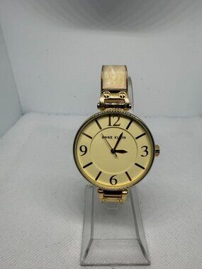 Anne Klein Women's Gold-Tone Cream Dial Marble Acetate Bracelet Watch AK/2690